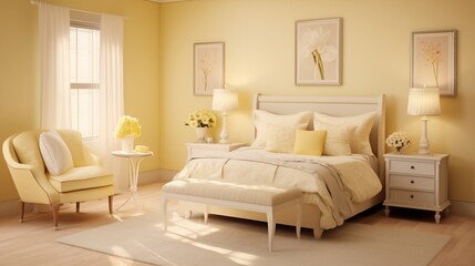 Cream and Soft Yellow Create a warm and inviting atmosphere with cream-colored walls and soft yellow accents.
