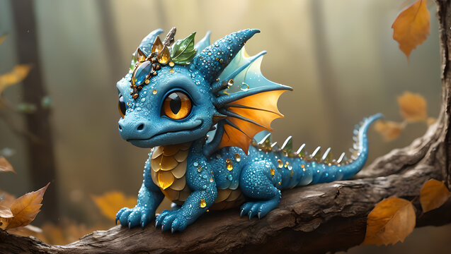 Beautiful little sweet dragon in a fantastic world.