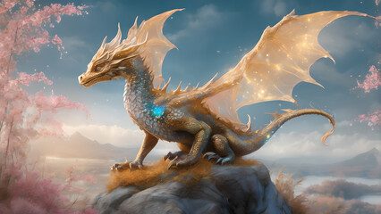 Obraz premium A beautiful little dragon in a fantastic world.