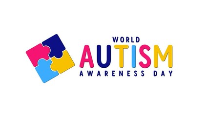 World Autism Awareness Day greeting animation text, lettering with puzzle ornament in background, for banner, social media feed wallpaper stories