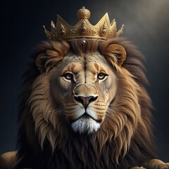 Obraz premium The lion is the king of beasts, with a crown on his head.