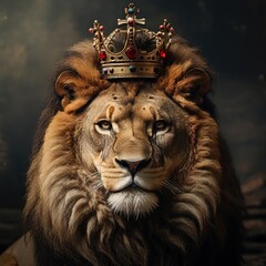 The lion is the king of beasts, with a crown on his head.