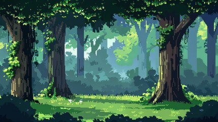 Naklejka premium Forest, pixel art style, simple