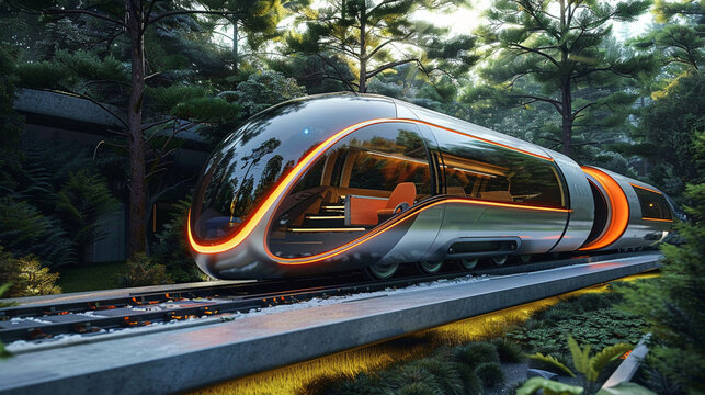 A high-speed hyperloop train emerging from a tunnel into a lush landscape --ar 16:9