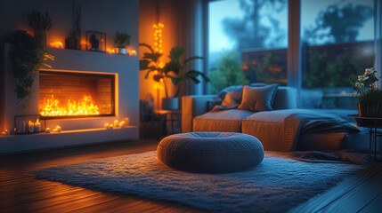 fireplace in the living
