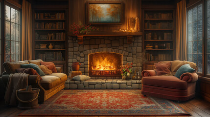 living room with fireplace