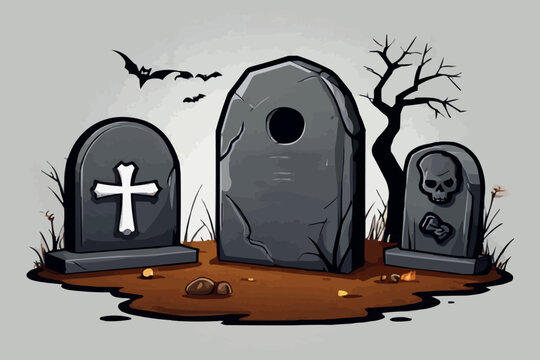 Halloween Elements and Objects for Design Projects. tombstones for Halloween. Ancient RIP. Grave on a dark background