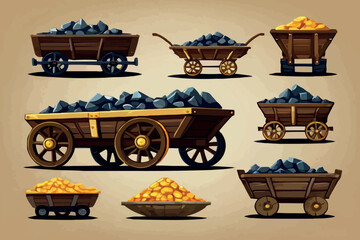Mining carts with stones and Gold illustration