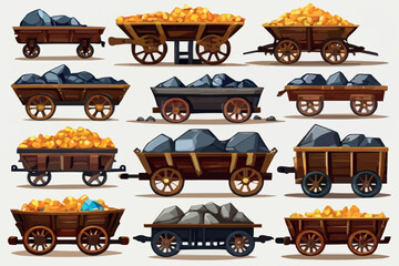 Mining carts with stones and Gold illustration