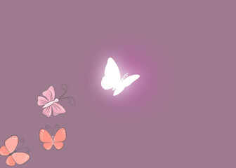 purple background with flying and shining butterflies