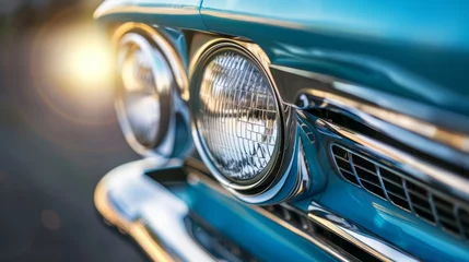Foto op Aluminium Headlight of a retro car close-up. Fragment of a vintage car. Front detail of a classic automobile © vannet