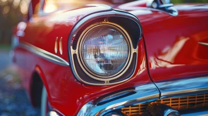 Photo sur Plexiglas Voitures anciennes Headlight of a retro car close-up. Fragment of a vintage car. Front detail of a classic automobile