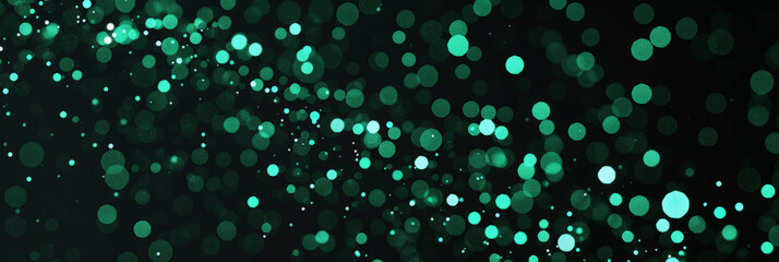 green bokeh background, Abstract green glowing lights bokeh on a black background, . A green light abstract background with defocused light particles and circles,banner design