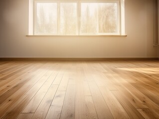 Large empty room with light from window to hardwood laminate flooring. Focus on the laminate floor