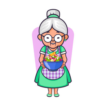 grandma with a fruit bowl.