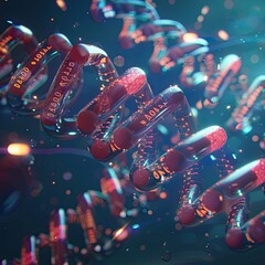 Fototapeta premium A 3D visualization of capsules arranged in a DNA double helix structure linking medicine to genetics