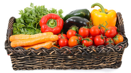 Assorted vegetables arranged in a basket.