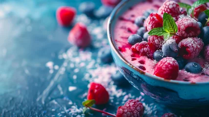 Fototapeten Vibrant smoothie bowls, a feast for the eyes and the soul, inspiring health and vitality, with copy space, Photographic Style, Close Up, © praewpailyn