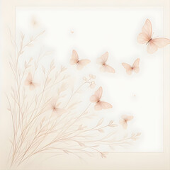 Tło w kolorze brzoskwiniowym, z motywem kwiatowym i  motylami, dekoracja generative ai