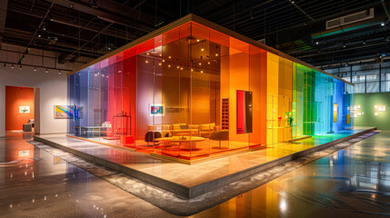 Fototapeta premium A colorful room with a rainbow theme. The room is filled with furniture and has a modern design