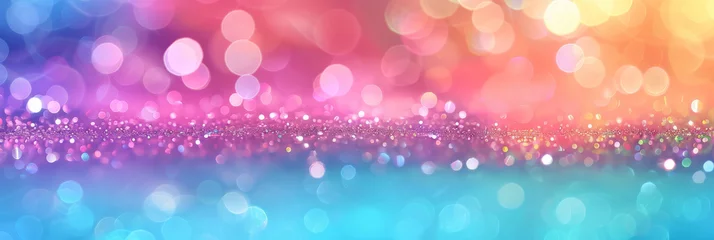 Fotobehang Colorful pastel glitter background with bokeh, pink blue and light green gradient, sparkles, Rainbow glitter, defocused light, stars, birthday, and particles.rainbow mermaid unicorn banner © Planetz