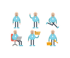 bald businessman character in various poses