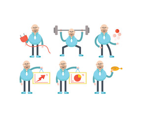 bald businessman characters set vector illustration