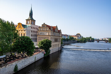 Fototapeta premium Vltava River in the morning sun. Prague, Czech Republic
