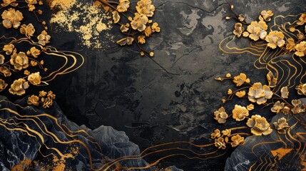 Japanese style golden and black stone-like texture background