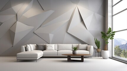 The modern interior of the room with a background wall and a beautiful decor in gray