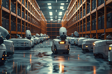 Fototapeta premium Automated robotic systems in a modern warehouse facility