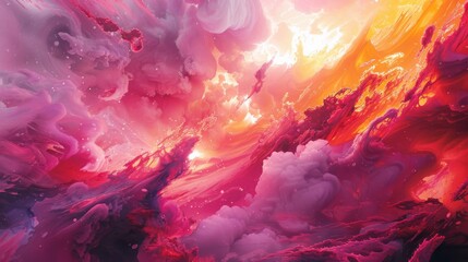 A stunning abstract portrayal of cosmic clouds and light explosions in vivid colors. - obrazy, fototapety, plakaty