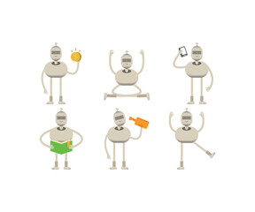 robot characters in various poses vector illustration