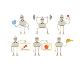 robot characters in various poses vector illustration