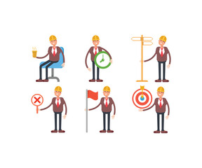 engineer characters in various poses icons set vector illustration