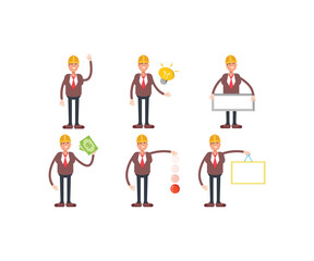 engineer characters in various poses icons set vector illustration