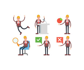 engineer characters in various poses icons set vector illustration