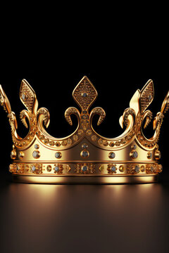 golden crown on a black background. symbol of power for the king. monarchy and kingdom. wealth and luxury