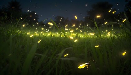 Fireflies Casting A Soft Glow On The Grass
