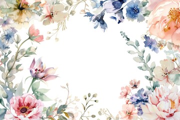 Painted watercolor floral border or frame