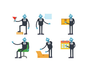 robot worker characters in various poses set vector illustration