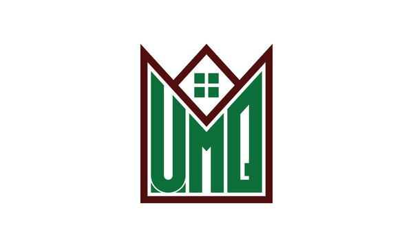 UMQ initial letter real estate builders logo design vector. construction, housing, home marker, property, building, apartment, flat, compartment, business, corporate, house rent, rental, commercial