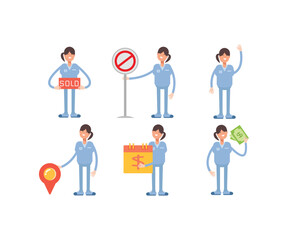 woman nurse characters in various poses icons set vector illustration