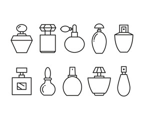 perfume bottle line icons set vector illustration