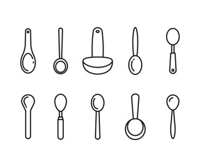 spoon line icons set vector illustration