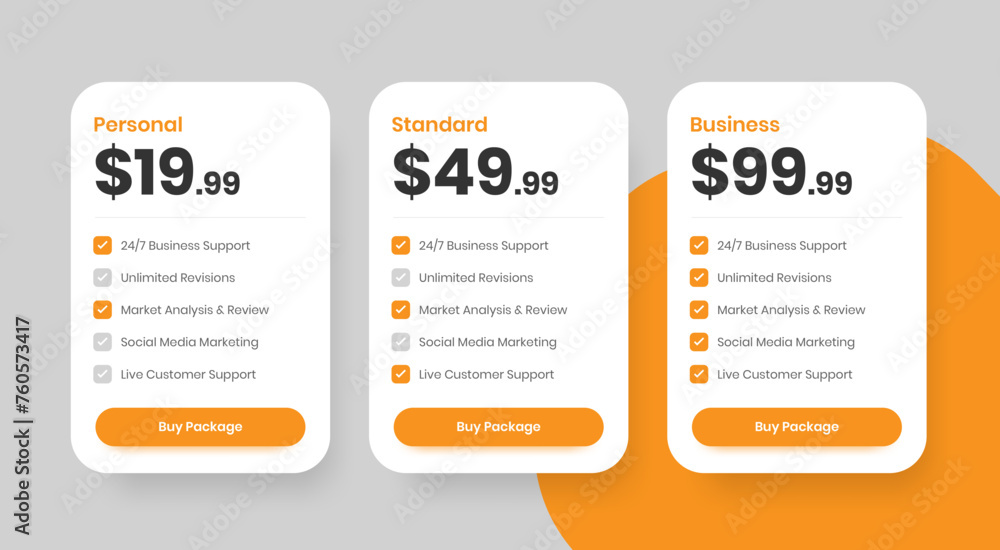 Canvas Prints business service solutions pricing package layout with checkmark icon