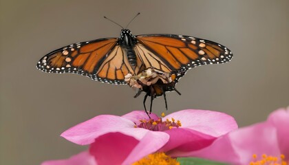 Fototapeta na wymiar A Monarch Butterfly Landing On A Flower Petal