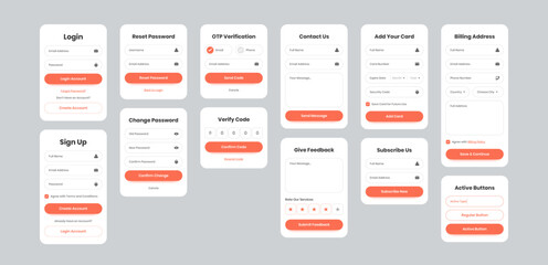 Ui form element and popup set, login, sign up, reset, verification, feedback, contract, add card, billing form for mobile and website - obrazy, fototapety, plakaty