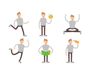 man in turtleneck shirt characters set vector illustration
