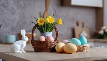 Handmade Easter Decor Stands On The Table Against